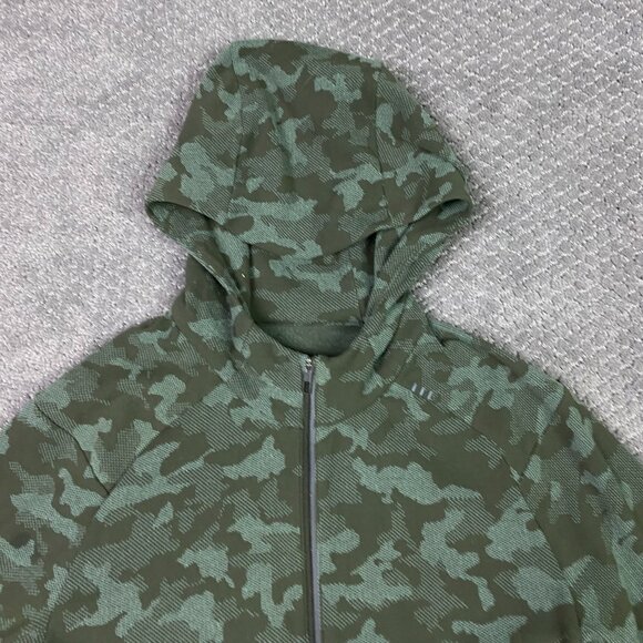 Lululemon Surge Warm Full Zip Jacquard Jacket Hoodie Men's Medium Camo Green Gym - Picture 2 of 10